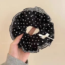 2025 New Black White Polka Dot Hair Bundle Oversized Scrunchies Lace Butterfly Bow Hair Rope Ties Women Elegant Large Headbands