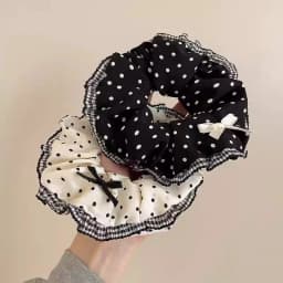 2025 New Black White Polka Dot Hair Bundle Oversized Scrunchies Lace Butterfly Bow Hair Rope Ties Women Elegant Large Headbands