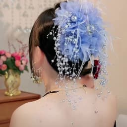 Women Luxury Mesh Flower Pearls Tassels Hair Clips Female Fluffy Shark Hair Claws Hair Accessories Headdress