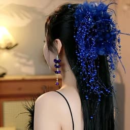 Women Luxury Mesh Flower Pearls Tassels Hair Clips Female Fluffy Shark Hair Claws Hair Accessories Headdress