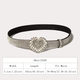 New Fashion Heavy-duty Sparkling Heart-Shaped Glass Buckle Waist Belt for Women Cross-Border Best-Selling Item