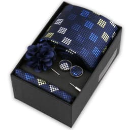 High Quality Tie Set Box Elegant Ties For Men Necktie Handchief Cufflinks Brooch 4Pcs Set Suit Accessories Business Wedding Gift