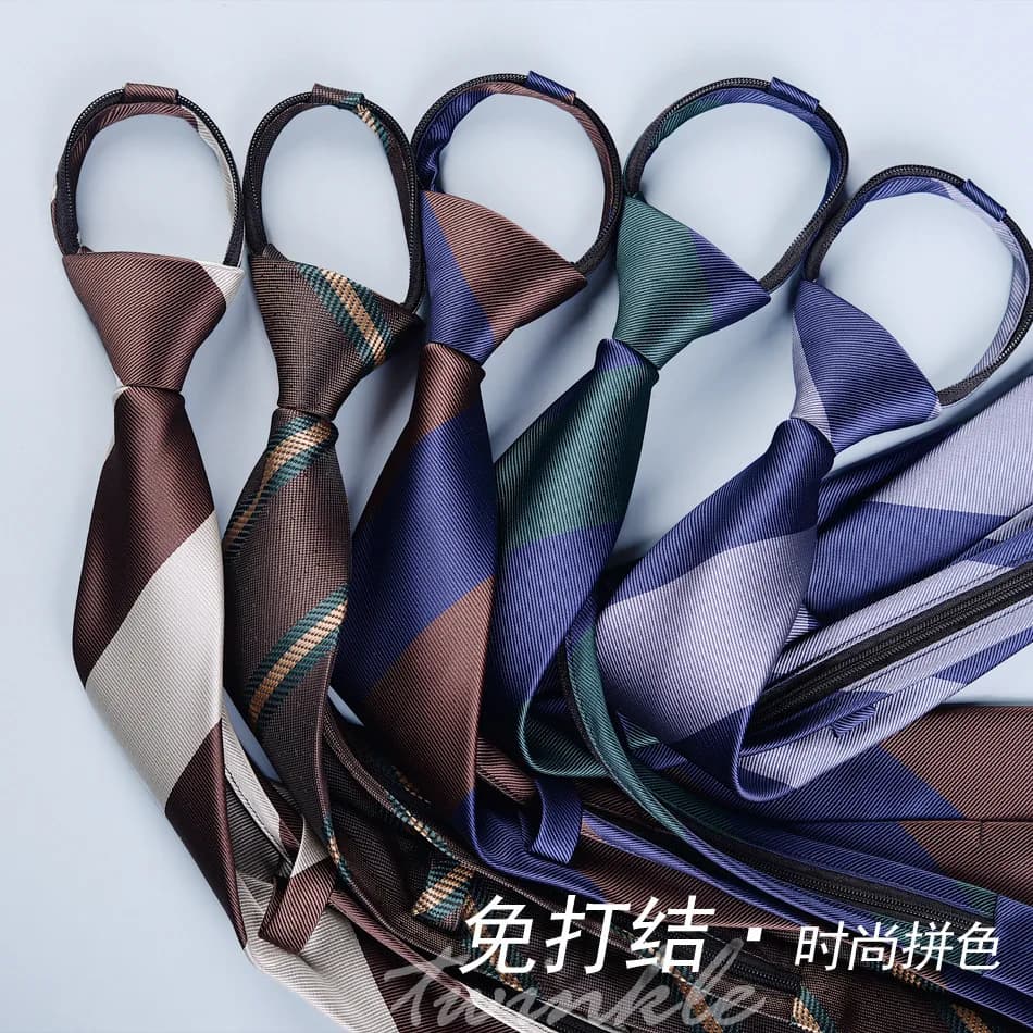 NEW Mens Retro Zipper Ties for Men 8CM Neck Tie Solid Striped Fashion Blue Neckties Men's Automatic Zipper Tie Red Lazy Ties