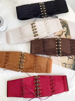 European and American style suede velvet strap waist cincher women's vintage hundred match dress wide waist belt fashion stretch