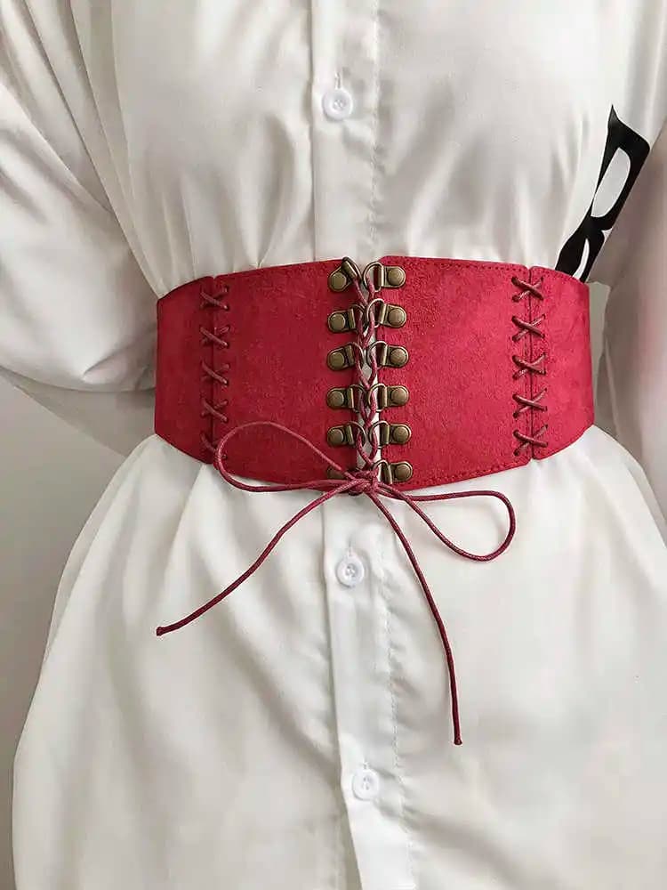 European and American style suede velvet strap waist cincher women's vintage hundred match dress wide waist belt fashion stretch