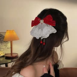 Beautiful Barrette for Woman White Lace Elegant Velvet Ribbon Bowknot Hair Accessories