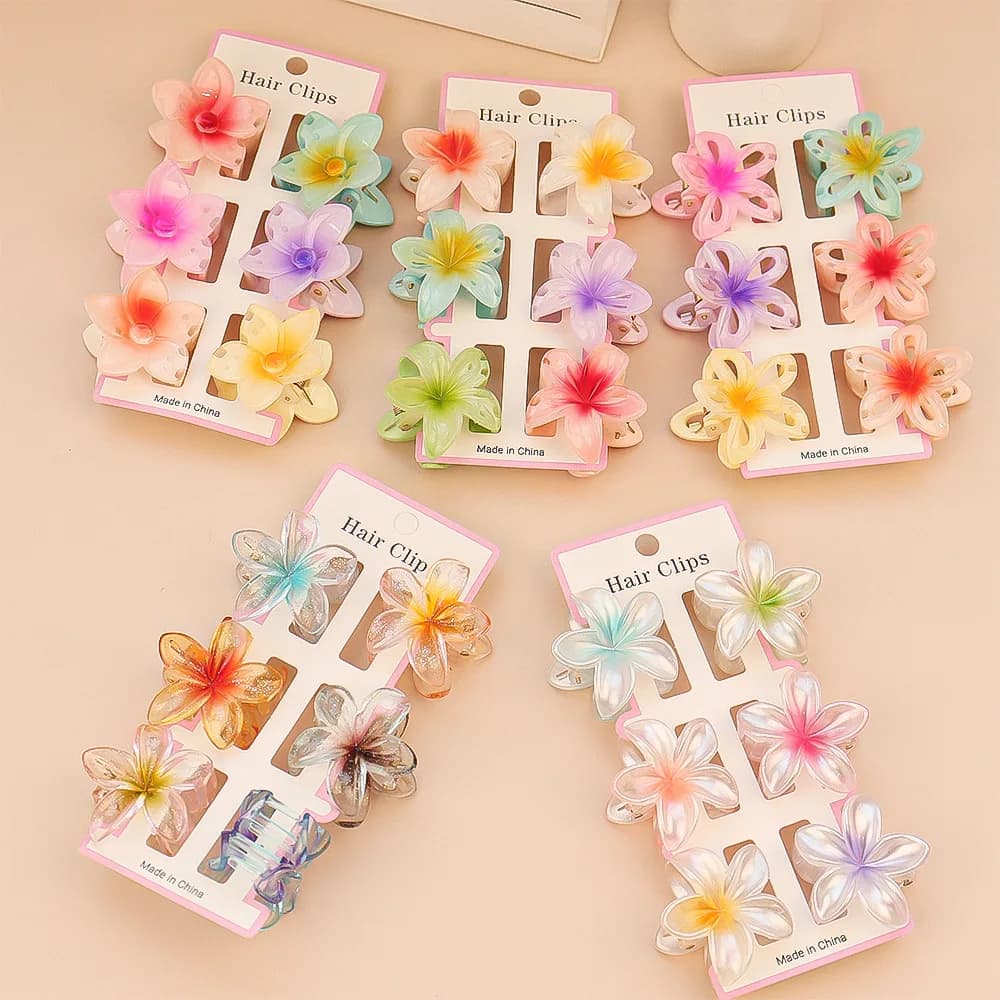 6Pcs Fashion Colorful Transparent Flower Small Hair Claw Clips Clamp Hairpin Barrette For Thick Thin Hair Accessories For Women