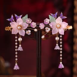 2pcs Chinese Hanfu Hair Clips Hairpins Flower Girls Pink Barretes Crystal Tassel Children Hair Accessories Jewelry Headwear