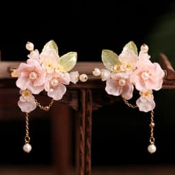 2pcs Chinese Hanfu Hair Clips Hairpins Flower Girls Pink Barretes Crystal Tassel Children Hair Accessories Jewelry Headwear