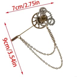 Steampunk Vintage Gear Brooch Chain Collar Pin Gothic Lapel Pin Badges Jewelry for Women and Man Halloween Party Costume