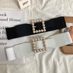 Pearl Waist Belt Women's Stretchable Adjustable Wide Sweater Belt New Black Fashionable Decorative Suit Belt