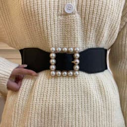 Pearl Waist Belt Women's Stretchable Adjustable Wide Sweater Belt New Black Fashionable Decorative Suit Belt