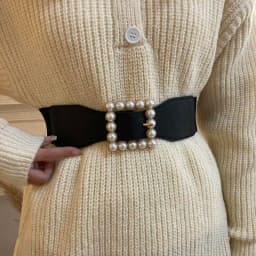 Pearl Waist Belt Women's Stretchable Adjustable Wide Sweater Belt New Black Fashionable Decorative Suit Belt