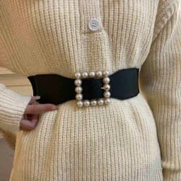 Pearl Waist Belt Women's Stretchable Adjustable Wide Sweater Belt New Black Fashionable Decorative Suit Belt