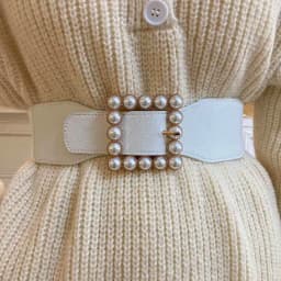 Pearl Waist Belt Women's Stretchable Adjustable Wide Sweater Belt New Black Fashionable Decorative Suit Belt