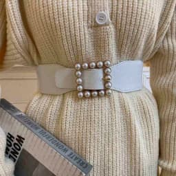 Pearl Waist Belt Women's Stretchable Adjustable Wide Sweater Belt New Black Fashionable Decorative Suit Belt