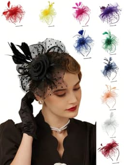 1PCS Fascinators Hat Flower Mesh Ribbons Feathers On A Headband And A Clip Tea Party Headwear For Girls And Women