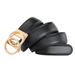2025 Double Ring Automatic Buckle Belt Men's Leather Belt Cowhide Fashionable and Simple Belt Gold and Silver Alloy Buckle Belt