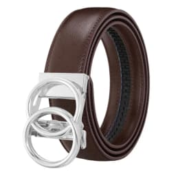 2025 Double Ring Automatic Buckle Belt Men's Leather Belt Cowhide Fashionable and Simple Belt Gold and Silver Alloy Buckle Belt