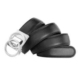 2025 Double Ring Automatic Buckle Belt Men's Leather Belt Cowhide Fashionable and Simple Belt Gold and Silver Alloy Buckle Belt