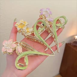 Vintage Pearl Metal Lily Wer Grab Claw Ladies Elegant Ponytail Clip Hairpin Headwear Girls Fashion Hair Accessories