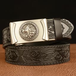Men Genuine Leather Belt Luxury Gold Lion Metal Automatic Buckle Cowhide Belts for Men Jeans Waistband Male Strap Black