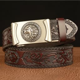 Men Genuine Leather Belt Luxury Gold Lion Metal Automatic Buckle Cowhide Belts for Men Jeans Waistband Male Strap Black