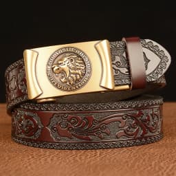 Men Genuine Leather Belt Luxury Gold Lion Metal Automatic Buckle Cowhide Belts for Men Jeans Waistband Male Strap Black