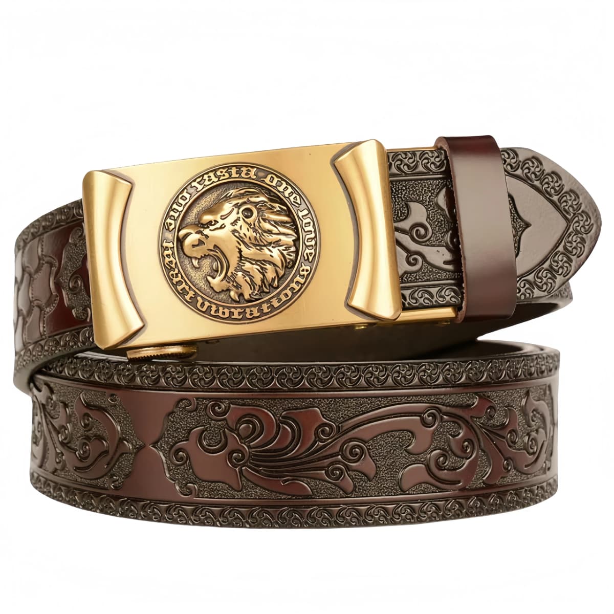 Men Genuine Leather Belt Luxury Gold Lion Metal Automatic Buckle Cowhide Belts for Men Jeans Waistband Male Strap Black