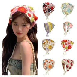 Creative Multicolor Knitting Flower Headband Little Daisy French Crochet Triangle Headscarf Spring Outing Pastoral Style Scarf