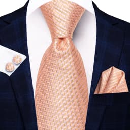 Hi-TieWave Stripe Men's Tie Champagne Elegant and stylish men's tie cufflinks pocket square Suitable for Banquet Wedding Party