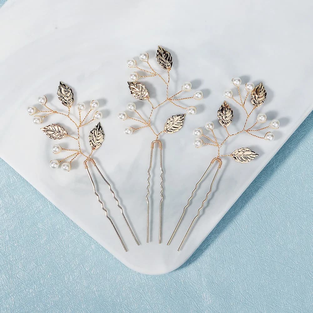3PK/Set Gold Leaf Hairpin Bridal Wedding Headpieces Classic Mori Hair Clips For Women Party Hair Ornament Jewelry