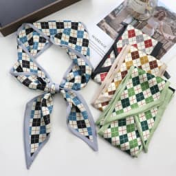 2025 New Grid Print Women Luxury Small Silk Scarf Handle Bag Ribbons Female Head Scarves Sharp Angle For Women Skinny Headband