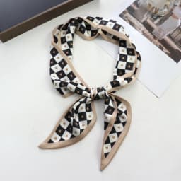 2025 New Grid Print Women Luxury Small Silk Scarf Handle Bag Ribbons Female Head Scarves Sharp Angle For Women Skinny Headband