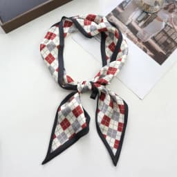 2025 New Grid Print Women Luxury Small Silk Scarf Handle Bag Ribbons Female Head Scarves Sharp Angle For Women Skinny Headband