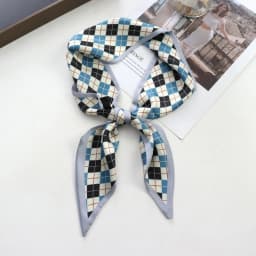 2025 New Grid Print Women Luxury Small Silk Scarf Handle Bag Ribbons Female Head Scarves Sharp Angle For Women Skinny Headband