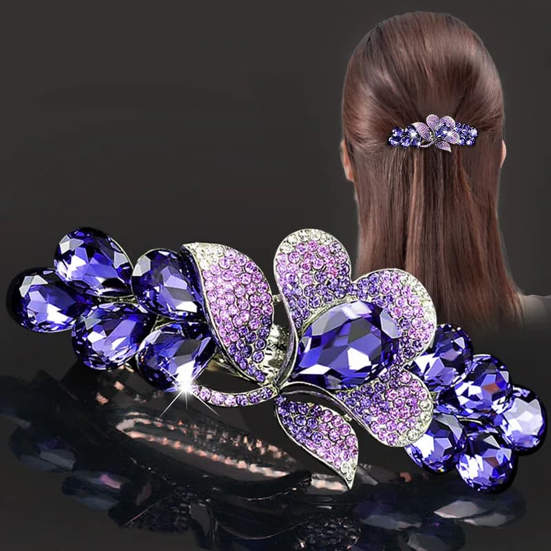 New purple crystal flower spring hair clip Luxury rhinestone top clip Horizontal clip Elegant mother fashion hair accessories