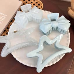 French Sweet Blue Bow Pentagram Grab Clip Girl Hair Shark Clip Headwear Women Hair Clip Claw Clamp Hair Accessories