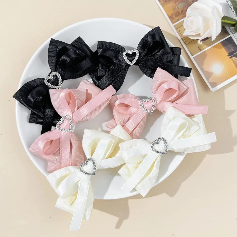 1Pair Bow Lolita Delicate Hair Jewelry Heart Hair Clip Women's Harajuku Steampunk Handmade Headwear Subculture