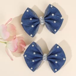 2Pcs Denim Bow Hair Clips Chic Elegant Vintage Pearl Boho Hairpin For Girls Women Kids y2k Daily Hair Accessories Gift Ornament