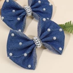 2Pcs Denim Bow Hair Clips Chic Elegant Vintage Pearl Boho Hairpin For Girls Women Kids y2k Daily Hair Accessories Gift Ornament