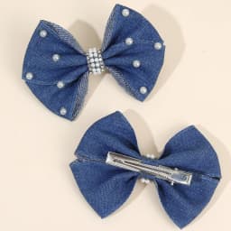 2Pcs Denim Bow Hair Clips Chic Elegant Vintage Pearl Boho Hairpin For Girls Women Kids y2k Daily Hair Accessories Gift Ornament