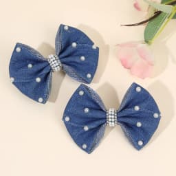 2Pcs Denim Bow Hair Clips Chic Elegant Vintage Pearl Boho Hairpin For Girls Women Kids y2k Daily Hair Accessories Gift Ornament