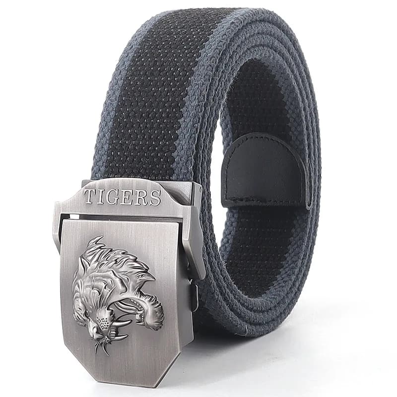 Men Canvas Belt Tiger Metal Buckle Army Military Tactical Belts for Men Jeans Outdoor Training Soldier Strap Male Black
