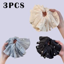 High-End Super Fairy Imitation Pearl Mesh Headband with Pleated Texture Floral Hair Rope Ponytail Accessory