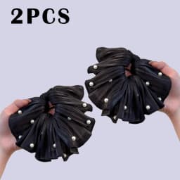 High-End Super Fairy Imitation Pearl Mesh Headband with Pleated Texture Floral Hair Rope Ponytail Accessory