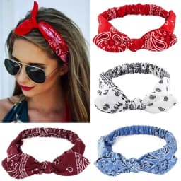 1PC 4 Colors Printed Rabbit Ears Elastic Contour Crossover Hairband Wire Knot Elastic Hairband Stretch Headband