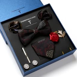 High Quality Holiday Gift Box 7.5 CM Blue Floral Tie Hanky Pocket Squares Cufflink Clip Set Necktie For Man Birthday Present