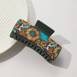 Western Leather Hair Claw Clips Sunflower Floral Square Claw Clips for Hairstyling Southwest Print PU Leather Hair Accessories