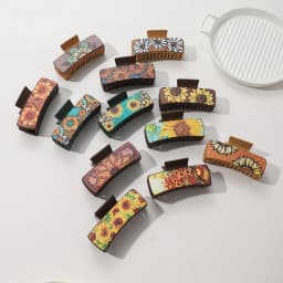 Western Leather Hair Claw Clips Sunflower Floral Square Claw Clips for Hairstyling Southwest Print PU Leather Hair Accessories
